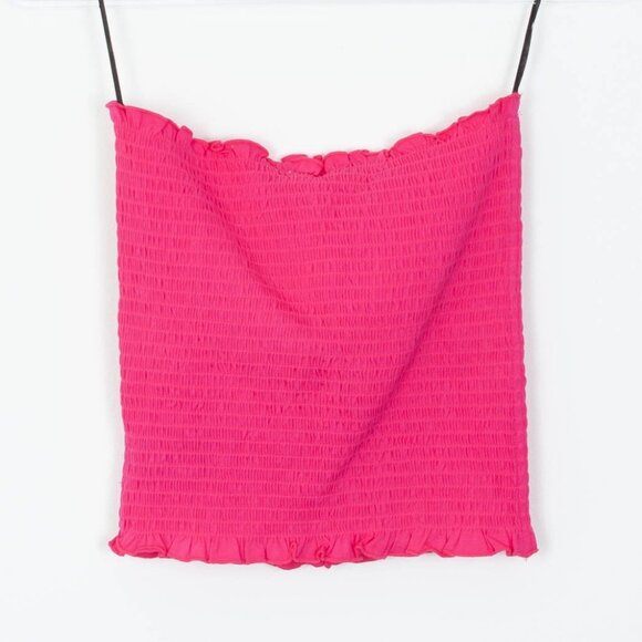 H&M Womens Smocked Stretch Ruffle Hem Sleeveless Tube Top Size S Pink Summer NWT - Picture 5 of 5
